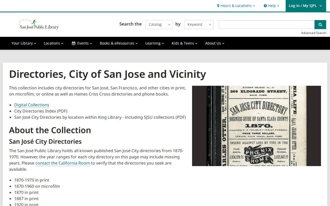 Morgan Hill city directory view of the California Room directory collection