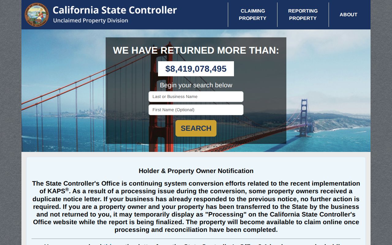Morgan Hill residents directory view of California unclaimed property search