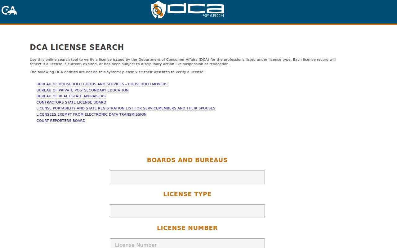 Morgan Hill residents directory view of California professional license search