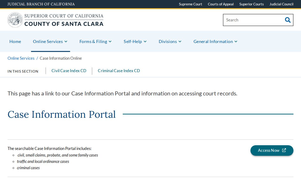 Morgan Hill resident lookup view of Santa Clara court case information